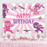 Lofaris Ninja Pink And White Happy Birthday Backdrop For Girls